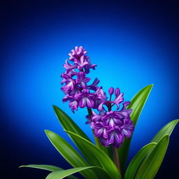 A visually striking composition featuring vibrant water hyacinth flowers set against a deep blue gradient backdrop