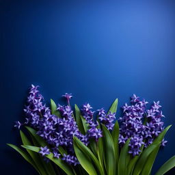 A beautiful composition featuring an abundance of water hyacinth flowers artistically arranged to fill the space against a deep blue gradient backdrop