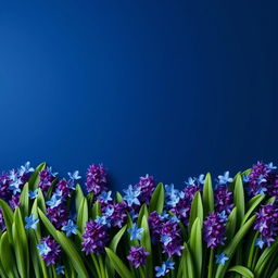 A beautiful composition featuring an abundance of water hyacinth flowers artistically arranged to fill the space against a deep blue gradient backdrop