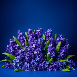 A beautiful composition featuring an abundance of water hyacinth flowers artistically arranged to fill the space against a deep blue gradient backdrop