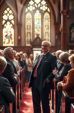 A powerful, inspiring scene depicting a charismatic leader in a church ministry setting