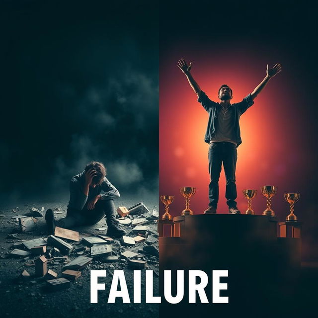 A thought-provoking visual representation of failure and success, split into two contrasting halves