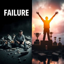 A thought-provoking visual representation of failure and success, split into two contrasting halves