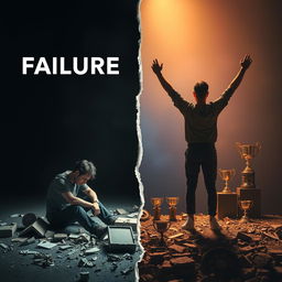 A thought-provoking visual representation of failure and success, split into two contrasting halves