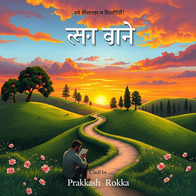 A captivating illustration for a book cover titled 'बाटो खण्ड काव्य' by author Prakash Rokka