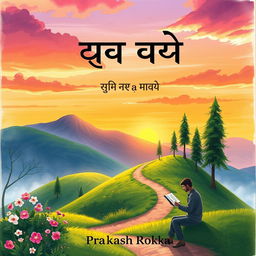 A captivating illustration for a book cover titled 'बाटो खण्ड काव्य' by author Prakash Rokka