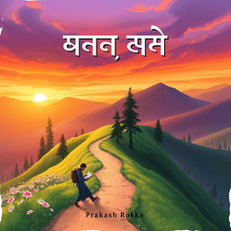 A captivating illustration for a book cover titled 'बाटो खण्ड काव्य' by author Prakash Rokka