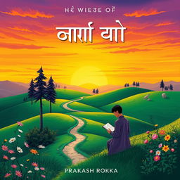 A captivating illustration for a book cover titled 'बाटो खण्ड काव्य' by author Prakash Rokka