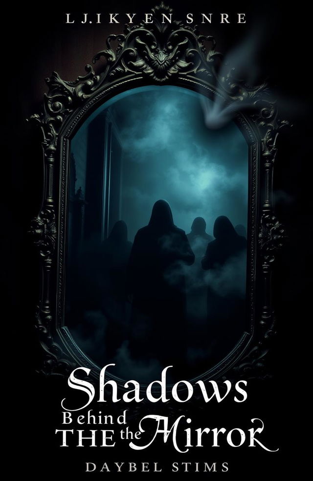 A captivating book cover for a novel titled 'Shadows Behind the Mirror'