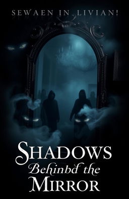 A captivating book cover for a novel titled 'Shadows Behind the Mirror'