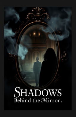 A captivating book cover for a novel titled 'Shadows Behind the Mirror'