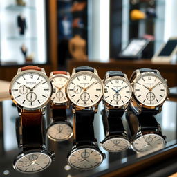 A collection of automatic luxury wristwatches showcasing their super thin designs