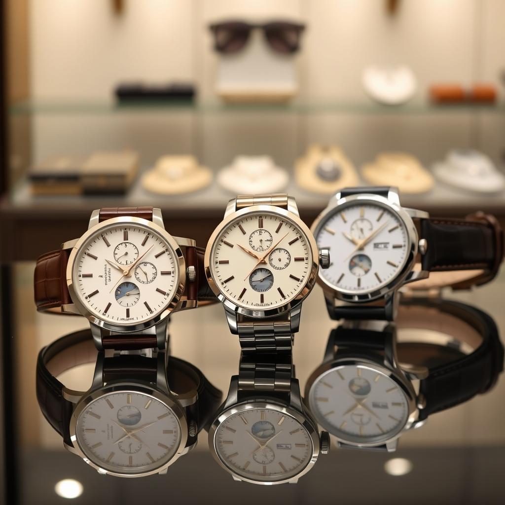 A collection of automatic luxury wristwatches showcasing their super thin designs