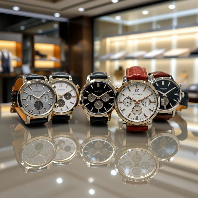 A collection of automatic luxury wristwatches showcasing their super thin designs