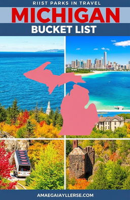 A picturesque travel bucket list for Michigan featuring iconic landmarks and scenic beauty