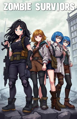A stunning book cover featuring five female zombie survivors showcasing their unique characteristics