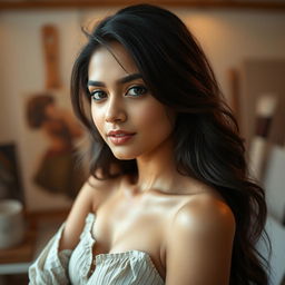 A beautiful portrait of a young woman with features resembling Anikha Surendran