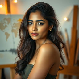 A beautiful portrait of a young woman with features resembling Anikha Surendran