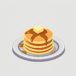 A simple yet appetizing view of pancakes stacked on a plate, depicted in a minimalist pixel art style