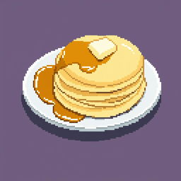 A simple and appetizing depiction of pancakes stacked on a plate, shown in a straightforward pixel art style