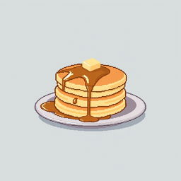 A simple and appetizing depiction of pancakes stacked on a plate, shown in a straightforward pixel art style