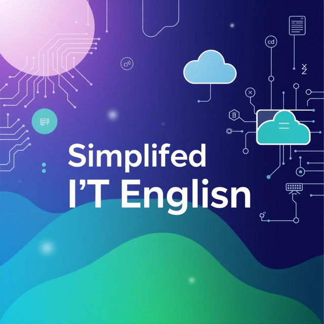 A modern and visually engaging cover page for a coursebook titled 'Simplified IT English'