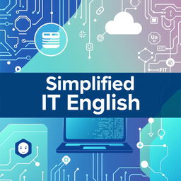 A modern and visually engaging cover page for a coursebook titled 'Simplified IT English'