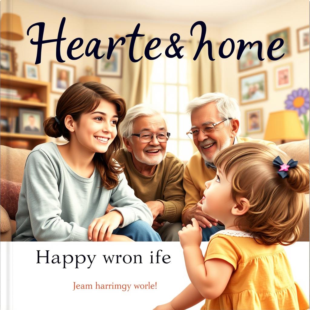 A heartwarming book cover featuring a teenage girl looking affectionately at her grandparents, who are seated nearby