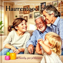 A heartwarming book cover featuring a teenage girl looking affectionately at her grandparents, who are seated nearby