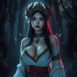 A captivating portrayal of Wewe Gombel, the Indonesian folklore ghost, depicted as a sexy and alluring figure with large breasts