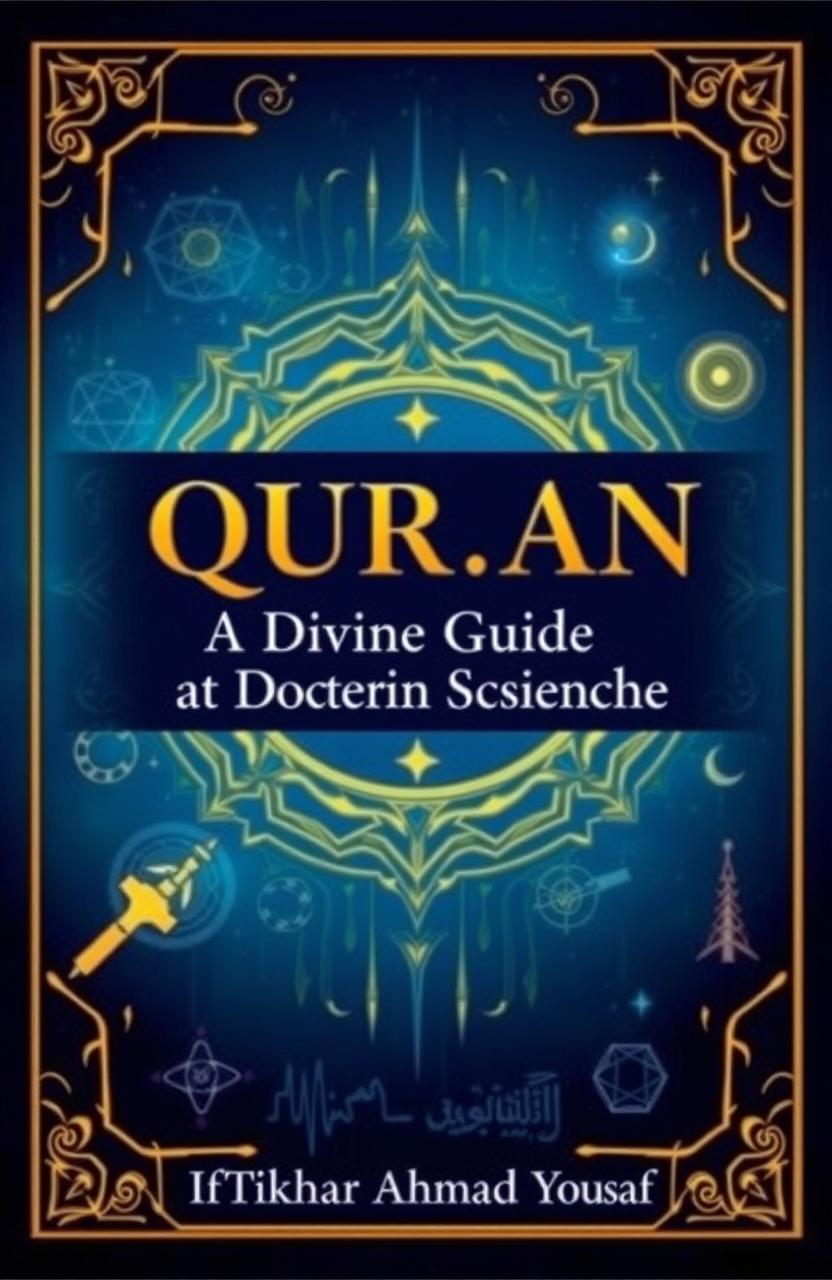 A visually captivating book cover design for 'QURAN: A Divine Guide for Modern Science and the Man of Modern Age' by Iftikhar Ahmad Yousaf