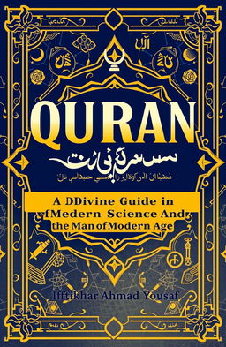 A visually captivating book cover design for 'QURAN: A Divine Guide for Modern Science and the Man of Modern Age' by Iftikhar Ahmad Yousaf
