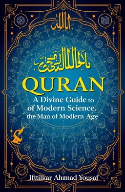 A visually captivating book cover design for 'QURAN: A Divine Guide for Modern Science and the Man of Modern Age' by Iftikhar Ahmad Yousaf