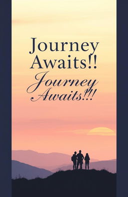 A stunning book cover design for an adventure story titled 'Journey Awaits!!'