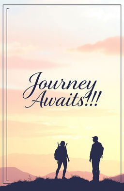 A stunning book cover design for an adventure story titled 'Journey Awaits!!'