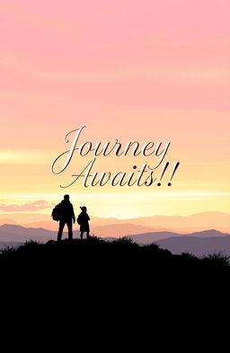 A stunning book cover design for an adventure story titled 'Journey Awaits!!'