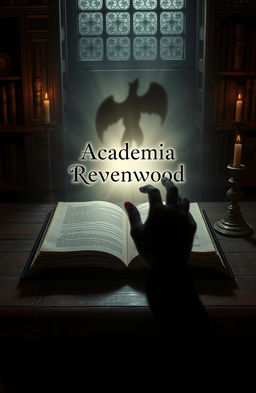An open book placed on an old, wooden table in a dimly lit, scholarly environment