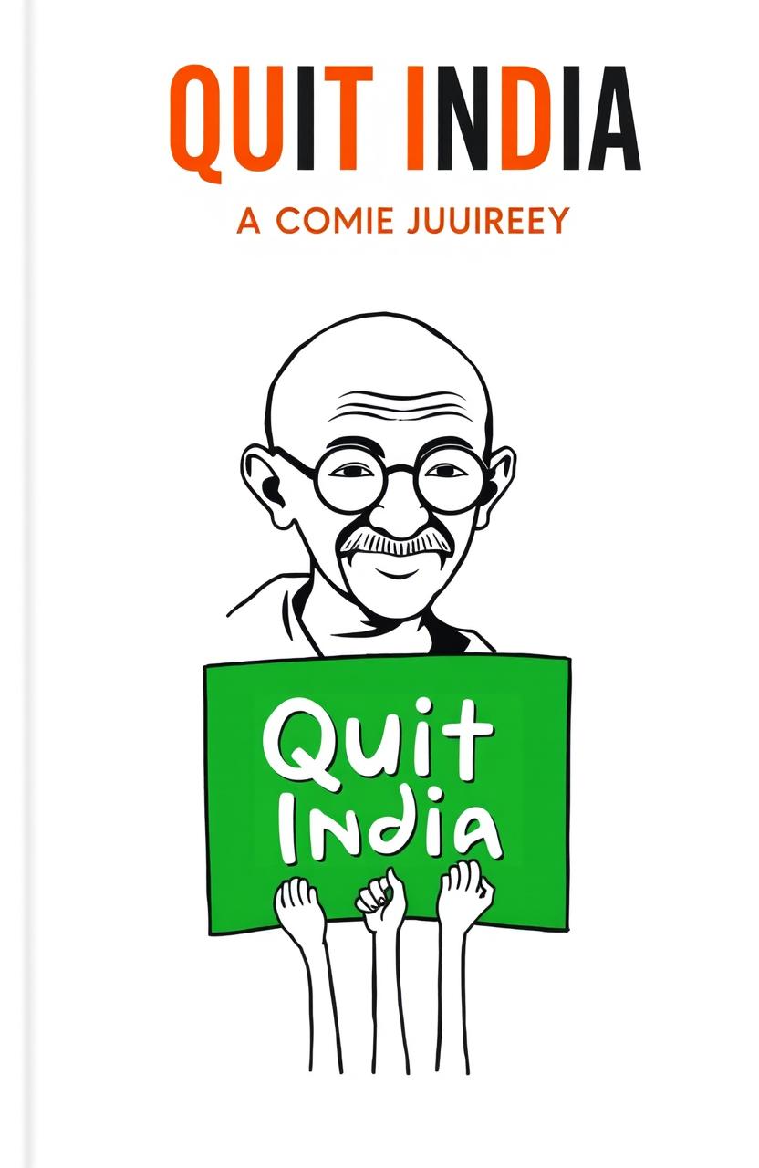 A book cover design titled "Quit India: A Comic Journey" featuring a clean and minimalistic style