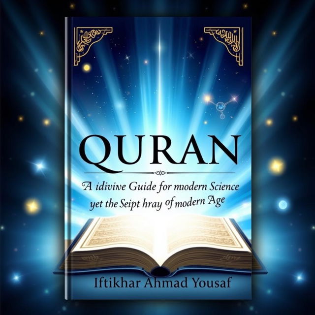 A visually stunning book cover for a title called 'QURAN: A Divine Guide for Modern Science and the Man of Modern Age'