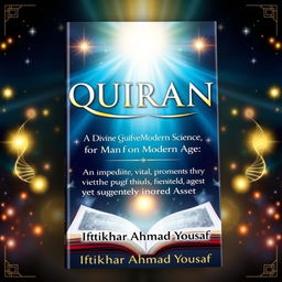 A visually stunning book cover for a title called 'QURAN: A Divine Guide for Modern Science and the Man of Modern Age'