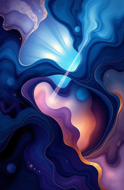 An abstract cover design featuring swirling colors like deep blues, purples, and hints of gold that evokes a sense of philosophical wonder and contemplation about life and existence