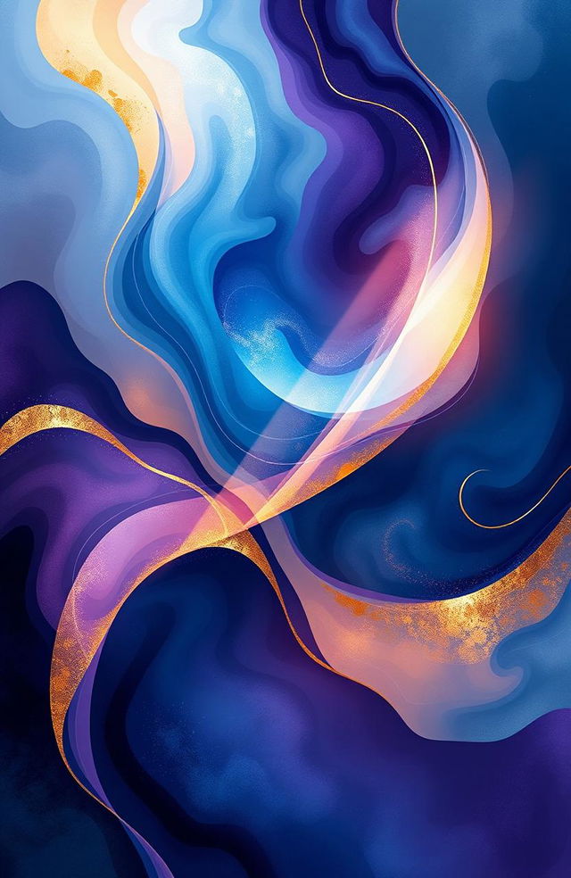 An abstract cover design featuring swirling colors like deep blues, purples, and hints of gold that evokes a sense of philosophical wonder and contemplation about life and existence