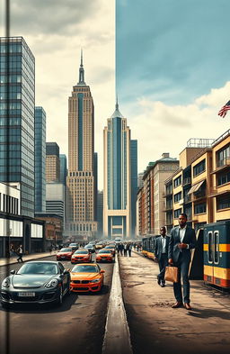 A thought-provoking book cover illustrating the stark contrast between wealth and poverty