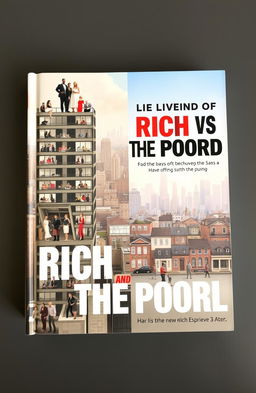 A visually striking book cover that contrasts the lives of the rich and the poor, portraying a bustling cityscape