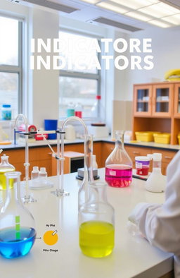 Practical guide for acid-base indicators in chemistry, featuring detailed experiments with colorful acid-base indicators like phenolphthalein and bromothymol blue