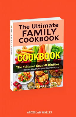 A professional and eye-catching cookbook cover design that appeals to families, titled 'The Ultimate Family Cookbook: Delicious & Healthy Recipes for Kids and Everyone!'