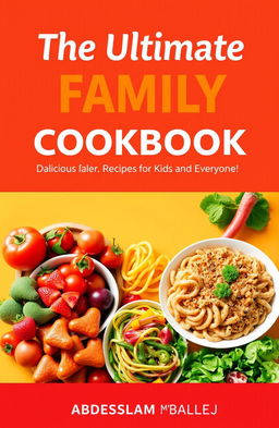 A professional and eye-catching cookbook cover design that appeals to families, titled 'The Ultimate Family Cookbook: Delicious & Healthy Recipes for Kids and Everyone!'