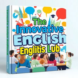 A modern and dynamic book cover design for 'The Innovative English Club', featuring a colorful collage of elements such as books, speech bubbles, and iconic landmarks from English-speaking countries