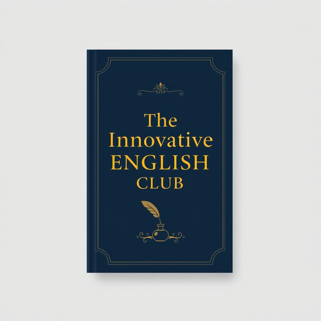 An elegant and sophisticated book cover design for 'The Innovative English Club', featuring a minimalist aesthetic with a rich navy blue background