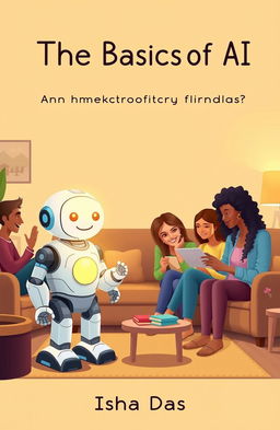 A cozy living room scene featuring a friendly robot interacting with a diverse group of people, showcasing the integration of artificial intelligence into daily life